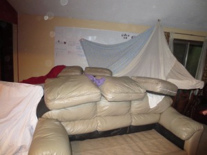 The fort in our living room (we ALL slept in it)